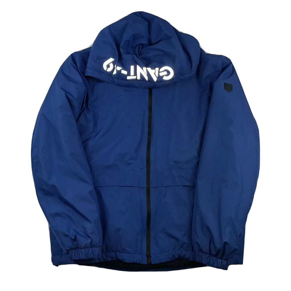 GANT "The Reflective‎ Hood Jacket" Spellout Windbreaker In Blue Size L NWT